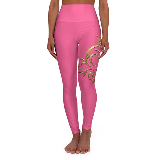 The Chic Co. Signature Gold Flourish High-Waist Yoga Leggings (Pink)