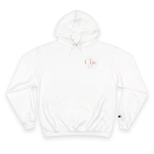 Chic Champion Hoodie — Minimal Script Chest Logo,