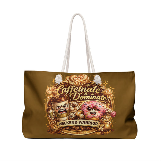 Weekender Bag — "Caffeinate & Dominate" Weekend Warrior Coffee & Donut Travel Tote