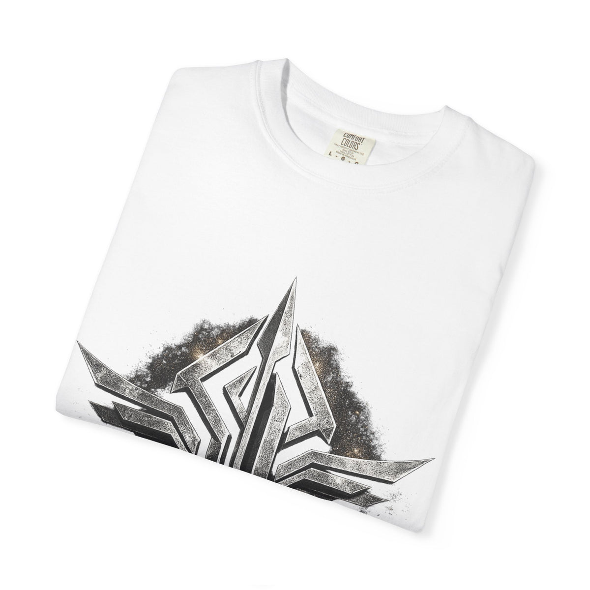 Futuristic Metal Emblem Graphic T‑Shirt