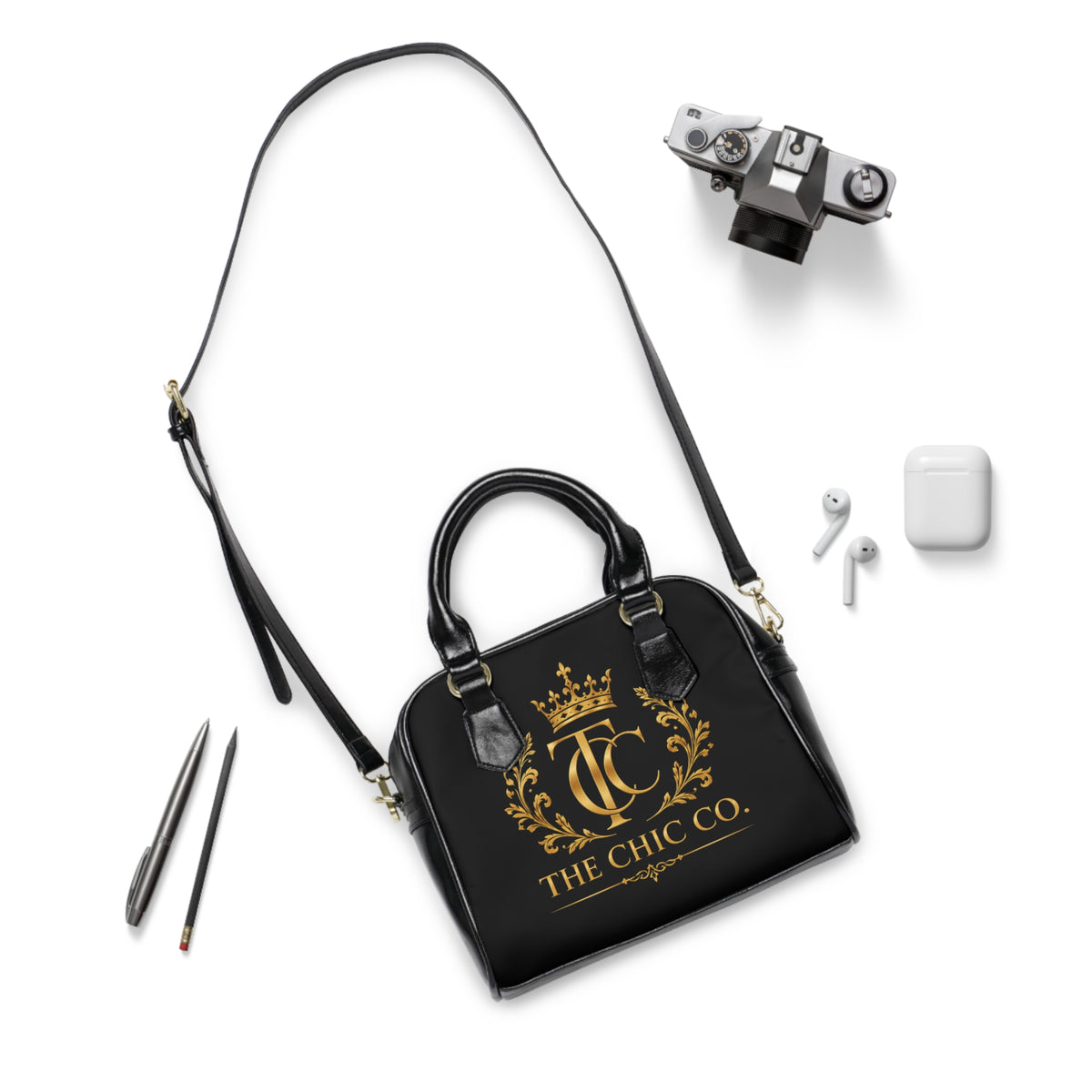 The Chic Co. Gold Crest Shoulder Handbag