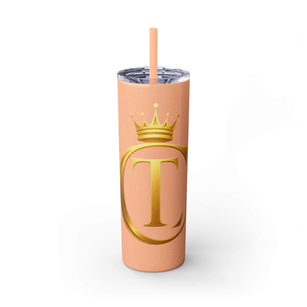 The Chic Co. Gold Crown Monogram Skinny Tumbler 20oz — Gold Stainless Straw