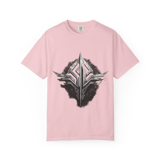 Futuristic Metal Emblem Graphic T‑Shirt