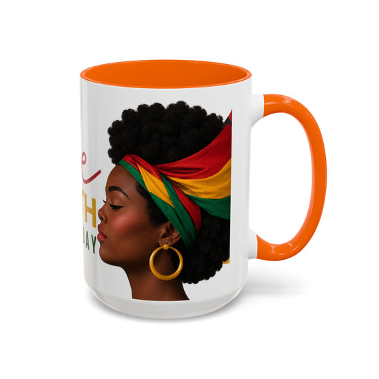 Juneteenth Coffee Mug — Black Woman Portrait "Juneteenth Freedom Day" Accent Mug