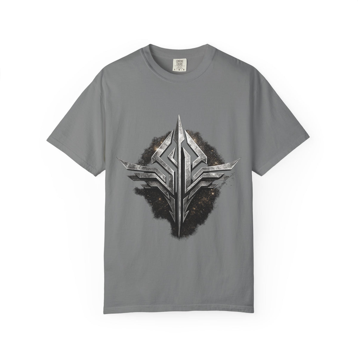 Futuristic Metal Emblem Graphic T‑Shirt