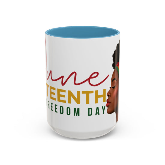 Juneteenth Coffee Mug — Black Woman Portrait "Juneteenth Freedom Day" Accent Mug