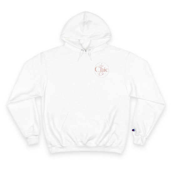 Chic Champion Hoodie — Minimal Script Chest Logo,