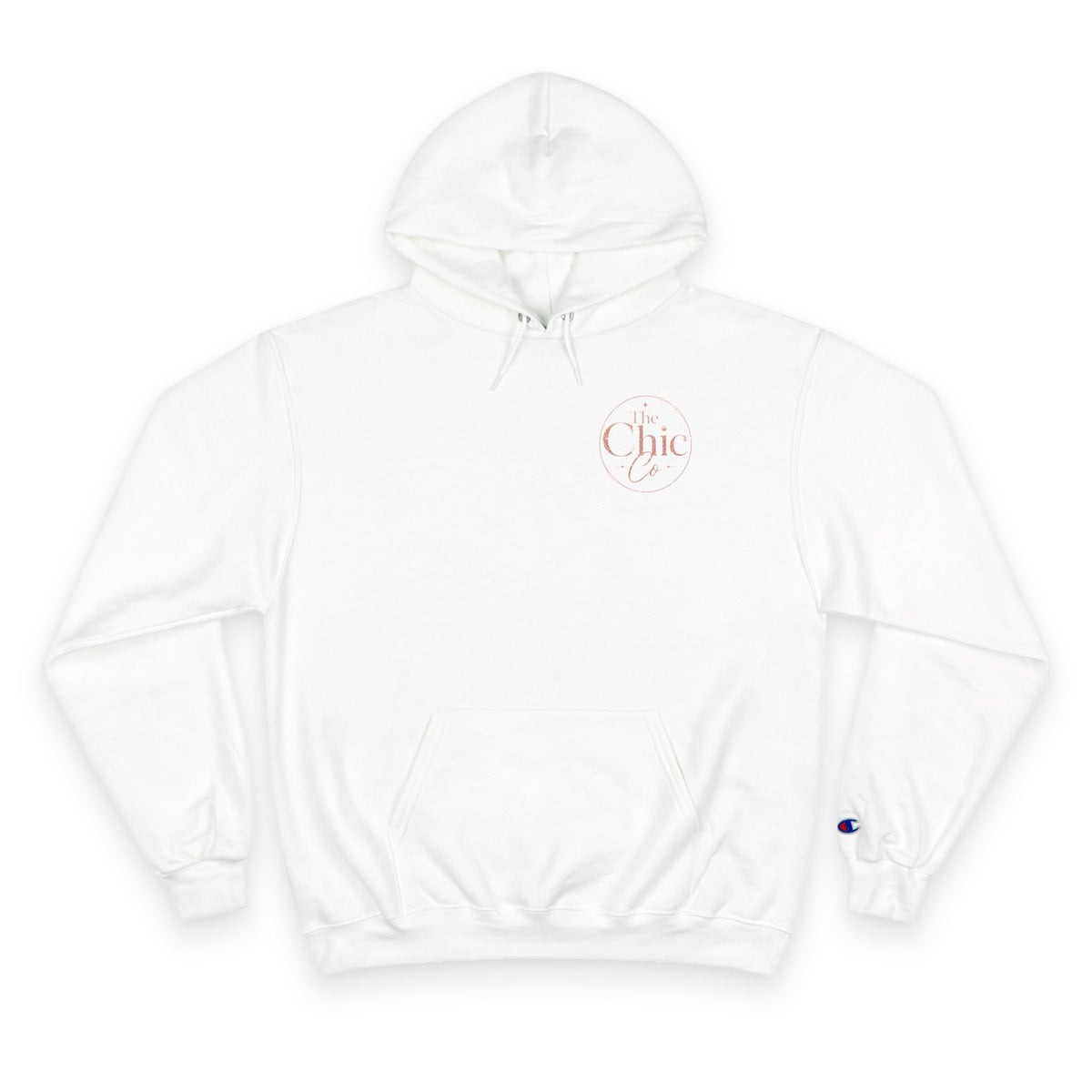 Chic Champion Hoodie — Minimal Script Chest Logo,