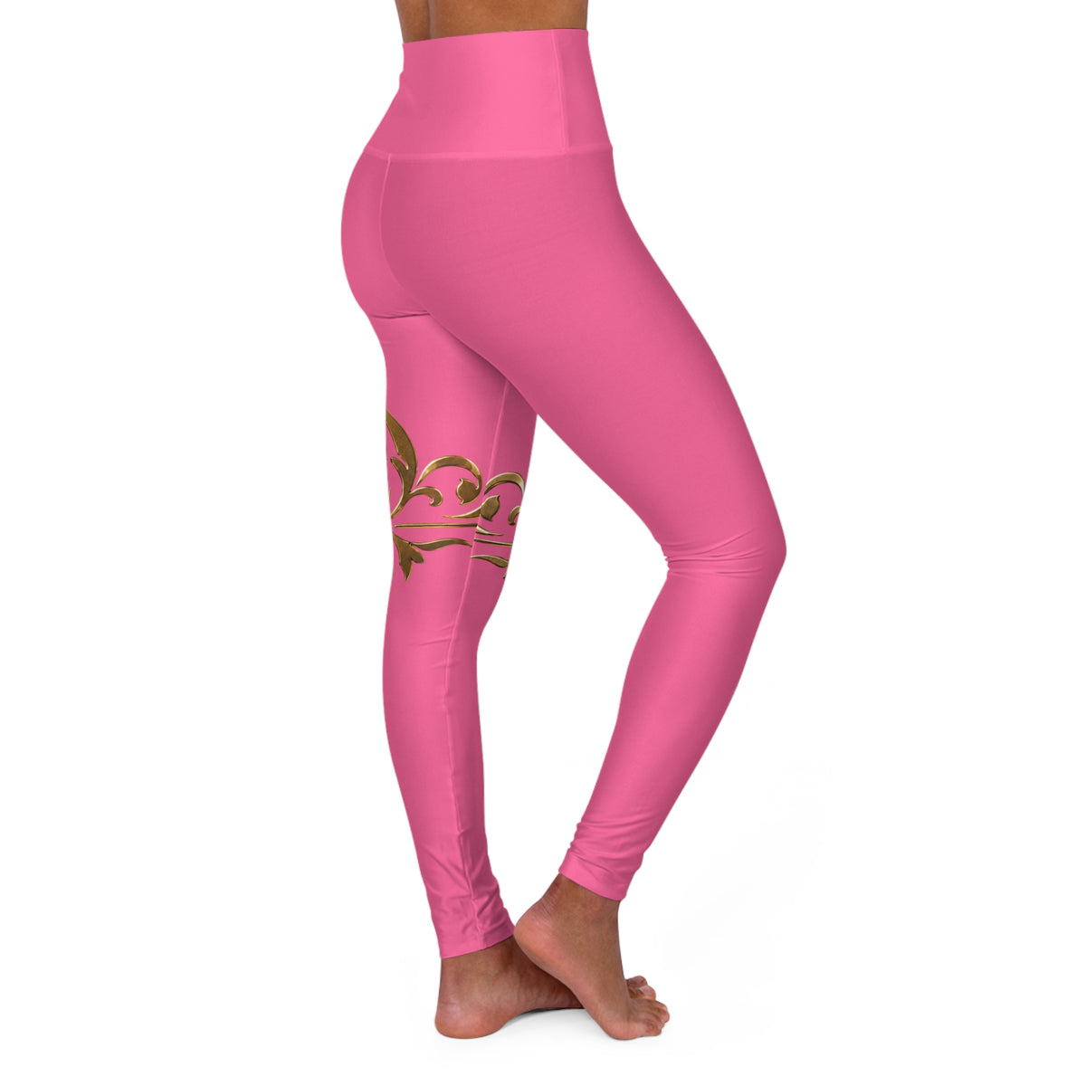 The Chic Co. Signature Gold Flourish High-Waist Yoga Leggings (Pink)
