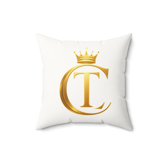 The Chic Co. Gold Crown Monogram Pillow — Faux Suede Square Accent Pillow