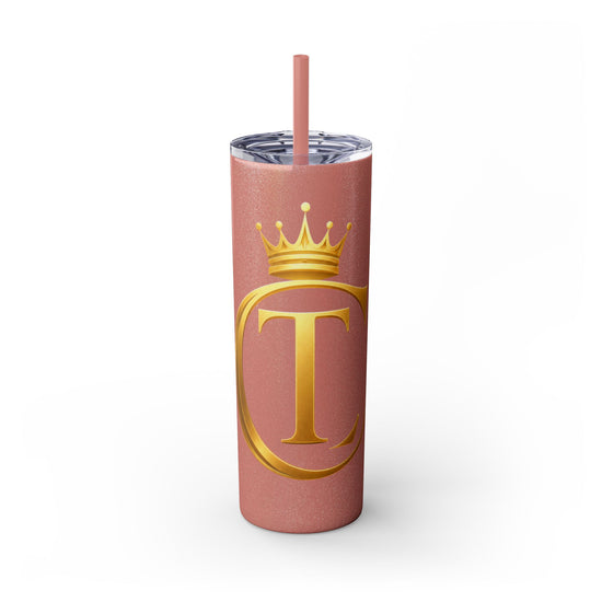 The Chic Co. Gold Crown Monogram Skinny Tumbler 20oz — Gold Stainless Straw