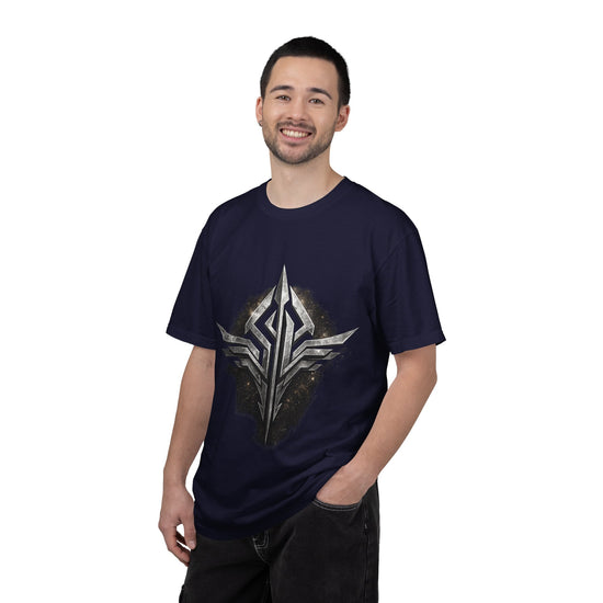 Futuristic Metal Emblem Graphic T‑Shirt