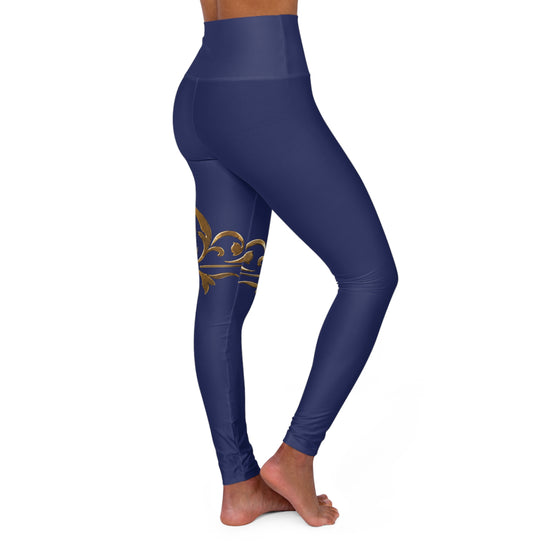 The Chic Co. Signature Gold Flourish High-Waist Yoga Leggings (Navy)