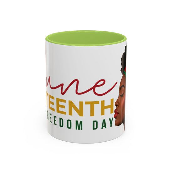 Juneteenth Coffee Mug — Black Woman Portrait "Juneteenth Freedom Day" Accent Mug
