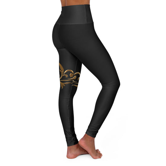 The Chic Co. Signature Gold Flourish High-Waist Yoga Leggings (Black)