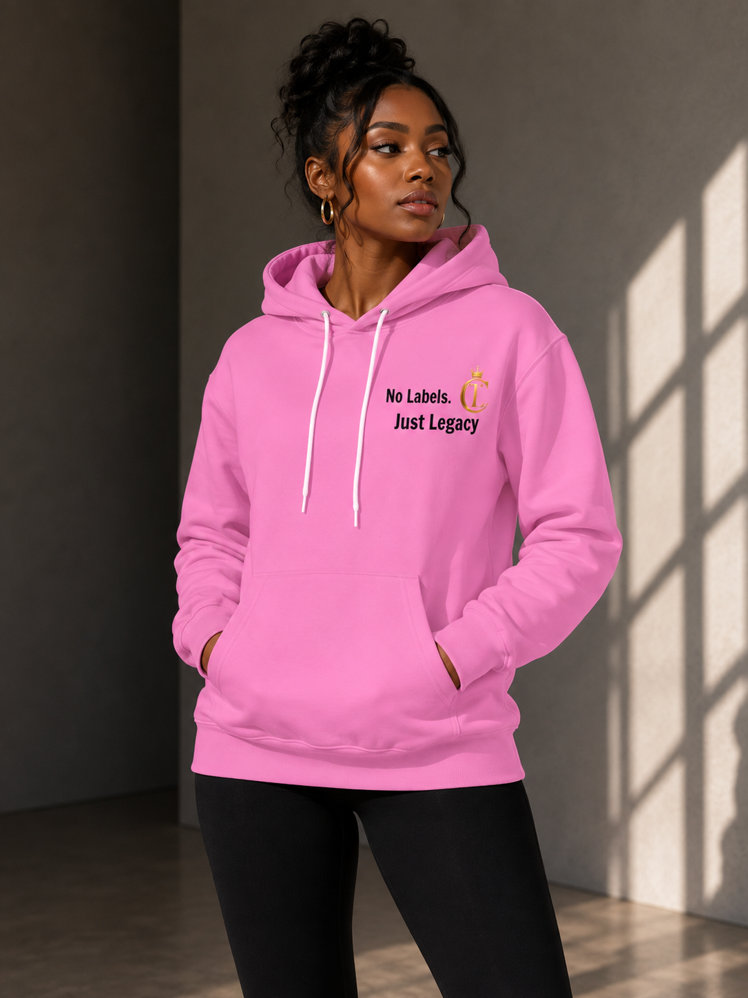 Pink No Labels. Just Legacy. Gold Crown Hoodie & Joggers Set | The Chic Co.