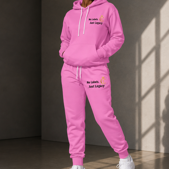 Pink No Labels. Just Legacy. Gold Crown Hoodie & Joggers Set | The Chic Co.