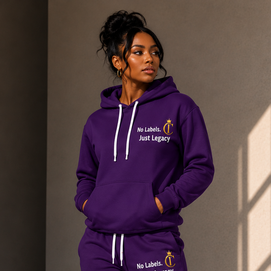 Purple 'No labels. Just Legacy.' Gold Crown Hoodie and Jogger Set| The Chic Co.