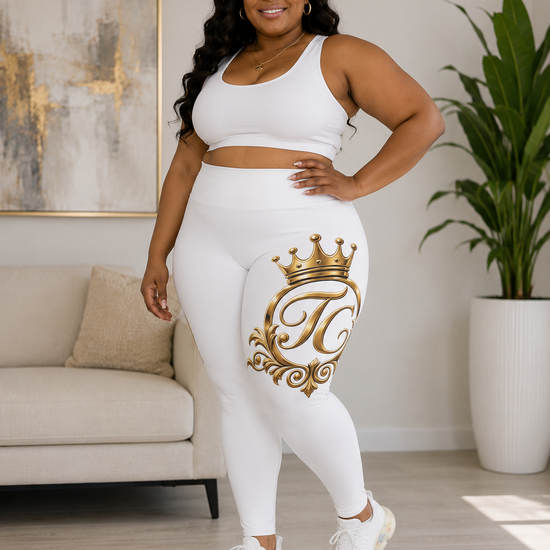The Chic Co. Signature Gold Crown Monogram Accent Leggings — Royal Curvy