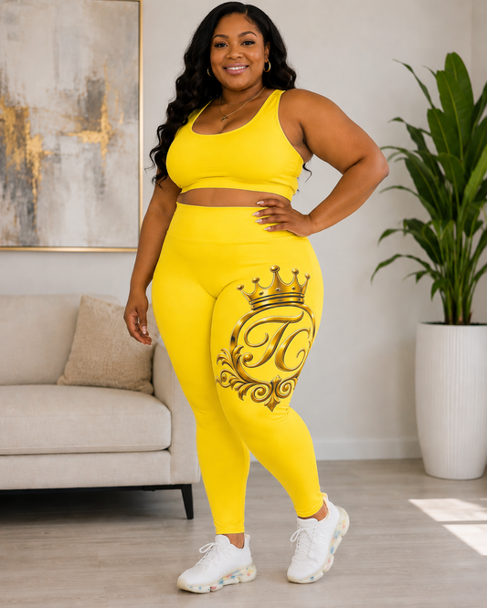 The Chic Co. Signature Gold Crown Monogram Accent Leggings — Royal Curvy