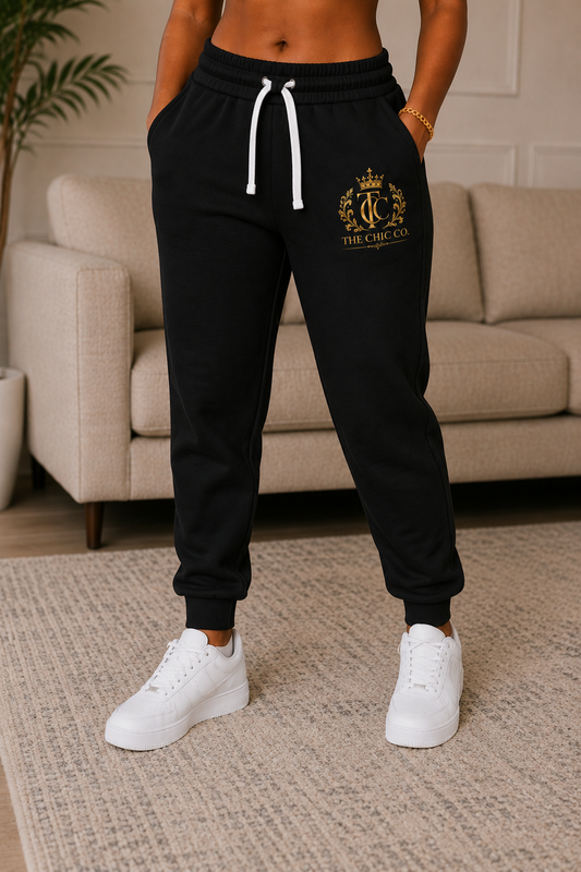 Classic Black Gold Crest Sweatpants