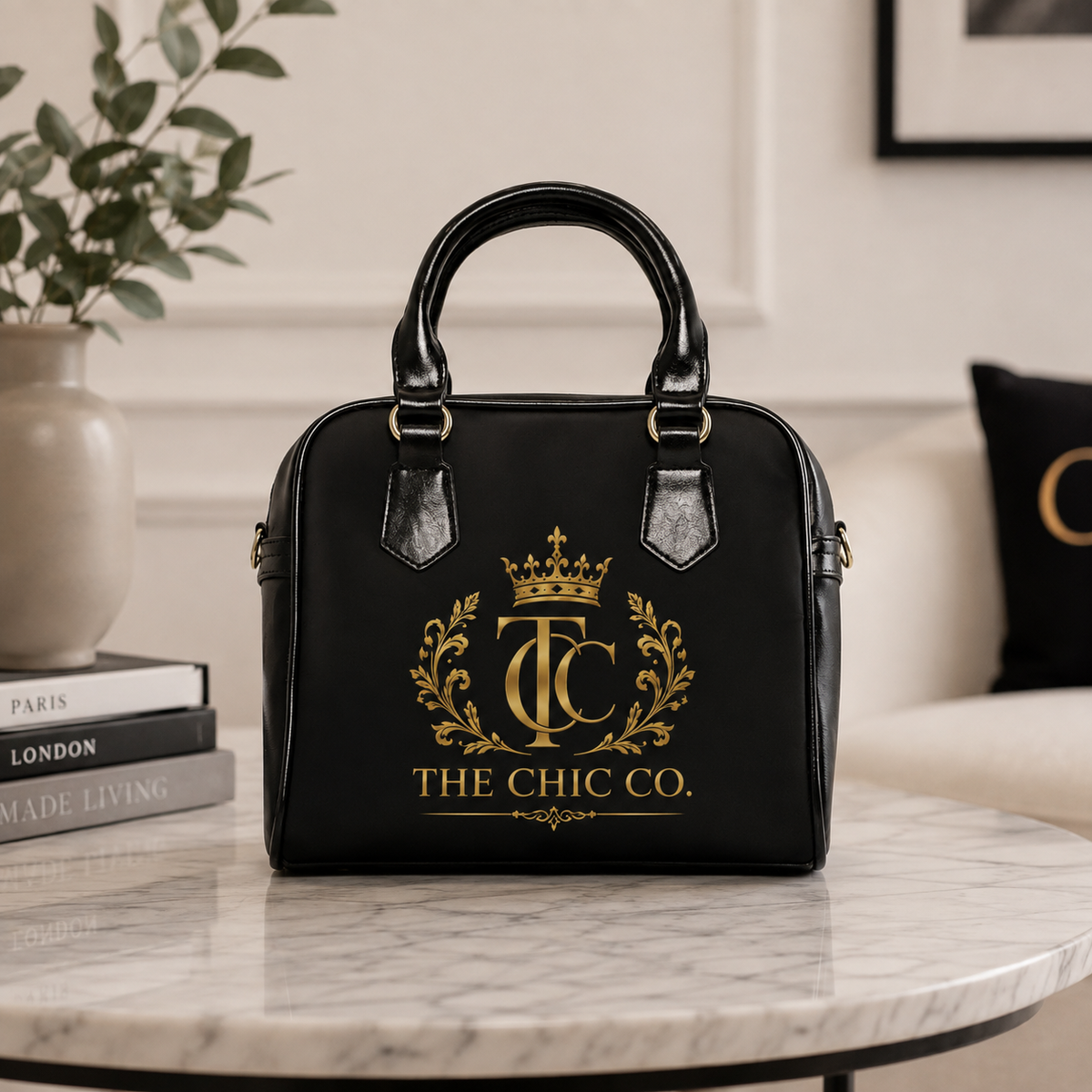 The Chic Co. Gold Crest Shoulder Handbag