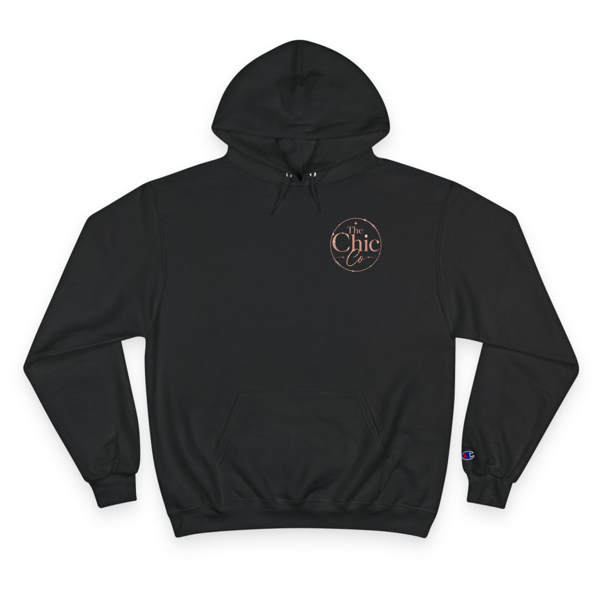 Chic Champion Hoodie — Minimal Script Chest Logo,