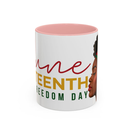 Juneteenth Coffee Mug — Black Woman Portrait "Juneteenth Freedom Day" Accent Mug