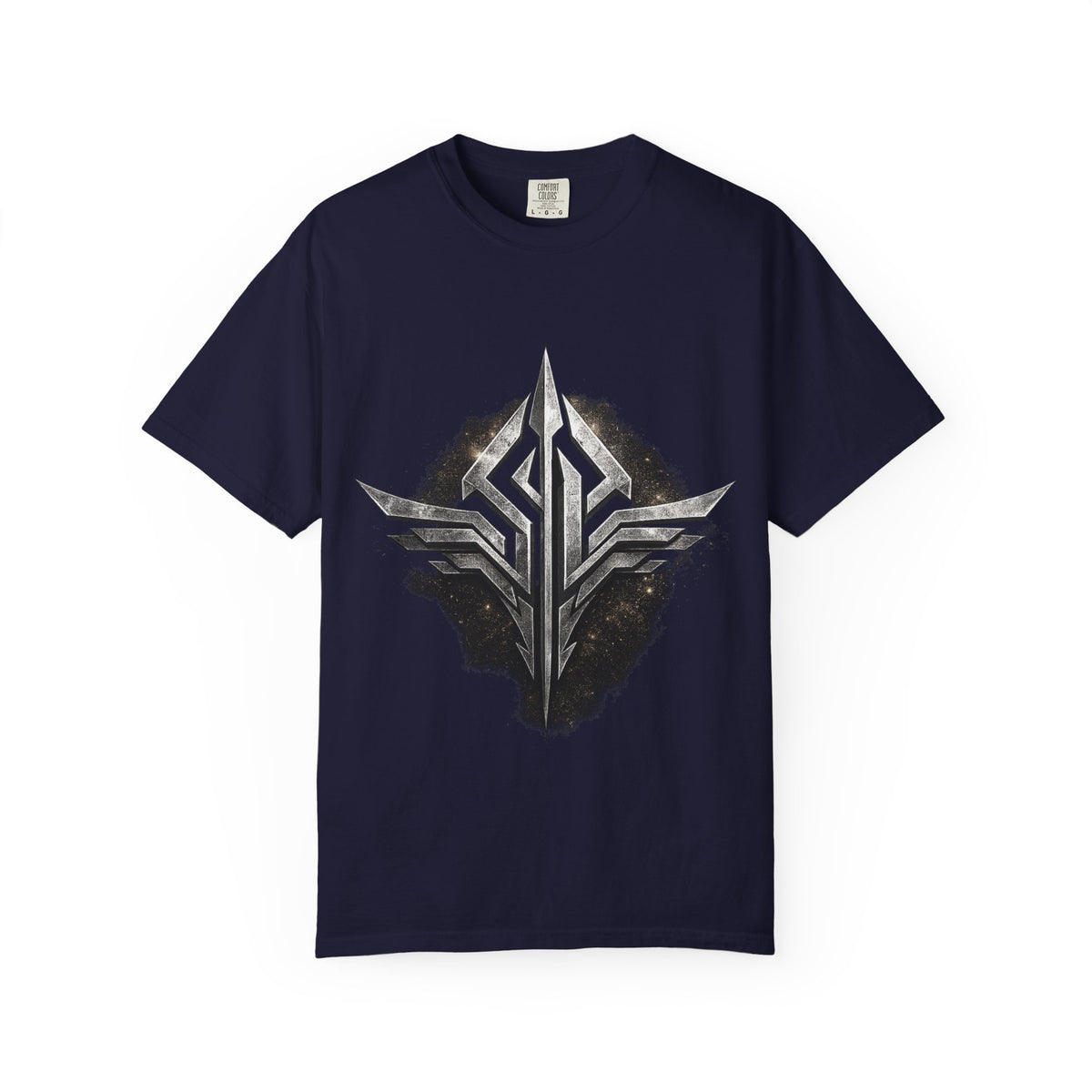 Futuristic Metal Emblem Graphic T‑Shirt
