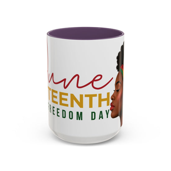 Juneteenth Coffee Mug — Black Woman Portrait "Juneteenth Freedom Day" Accent Mug
