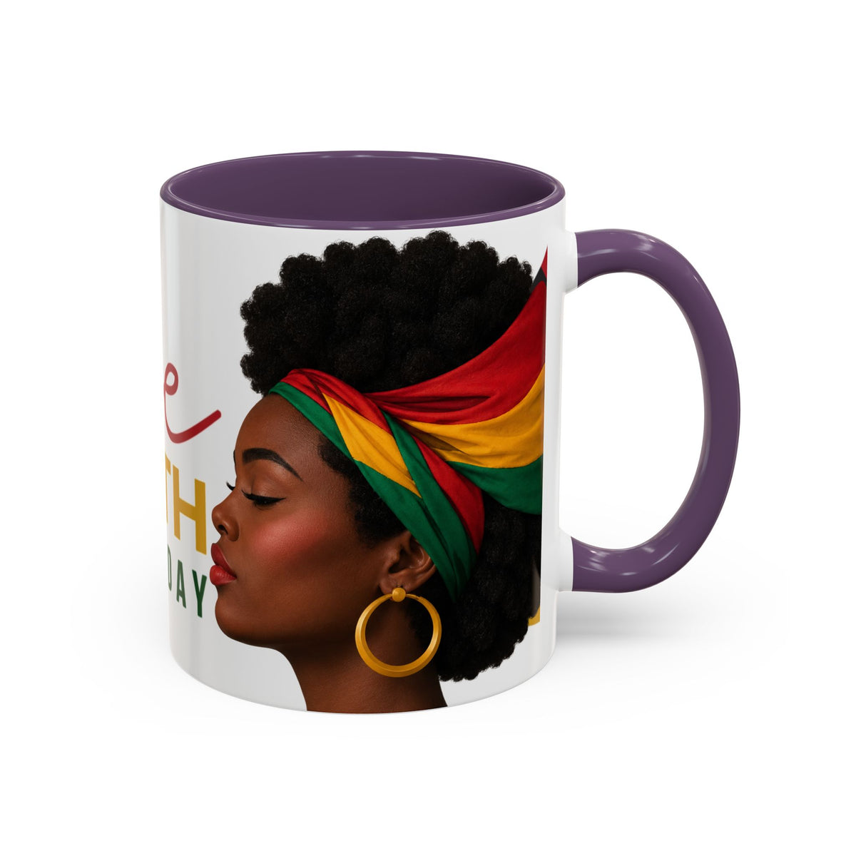 Juneteenth Coffee Mug — Black Woman Portrait "Juneteenth Freedom Day" Accent Mug