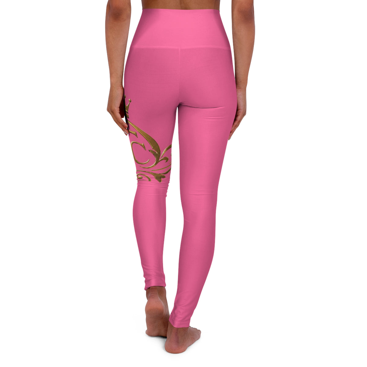 The Chic Co. Signature Gold Flourish High-Waist Yoga Leggings (Pink)