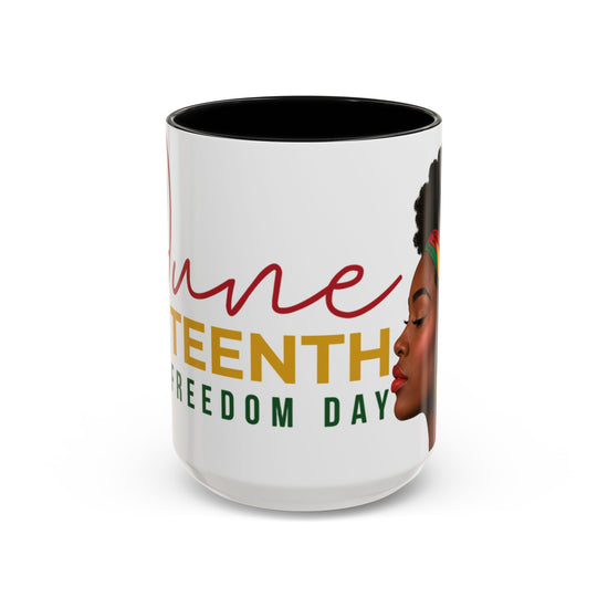 Juneteenth Coffee Mug — Black Woman Portrait "Juneteenth Freedom Day" Accent Mug
