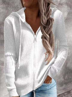 Full Size Ribbed Knit Zip-Up Hooded Cardigan Plus Size