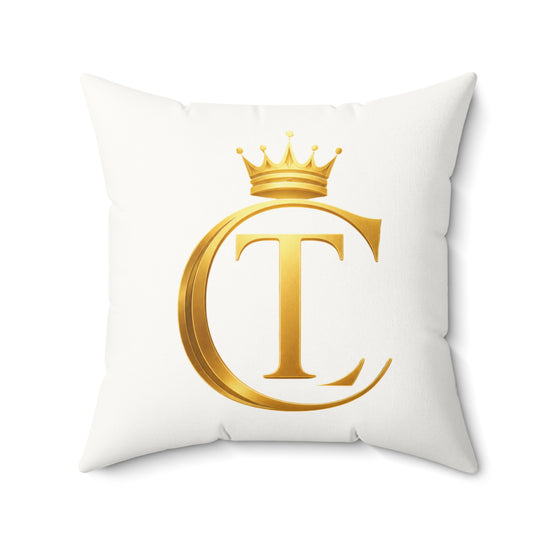 The Chic Co. Gold Crown Monogram Pillow — Faux Suede Square Accent Pillow