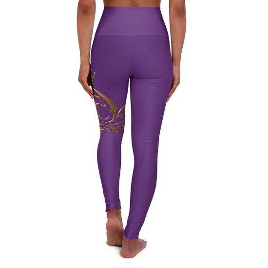 The Chic Co. Signature Gold Flourish High-Waist Yoga Leggings (Purple)