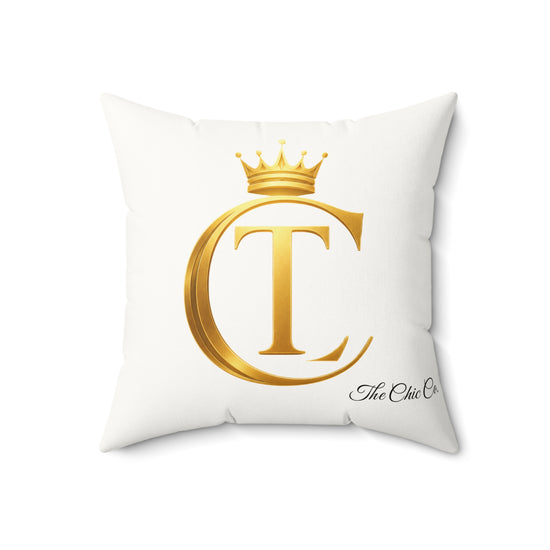 The Chic Co. Gold Crown Monogram Pillow — Faux Suede Square Accent Pillow