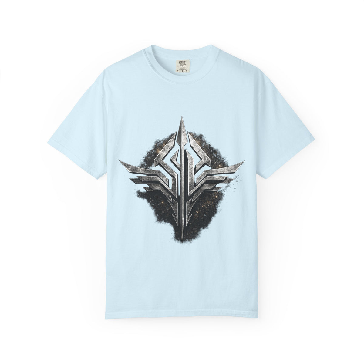 Futuristic Metal Emblem Graphic T‑Shirt