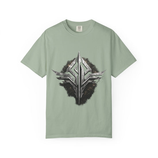 Futuristic Metal Emblem Graphic T‑Shirt