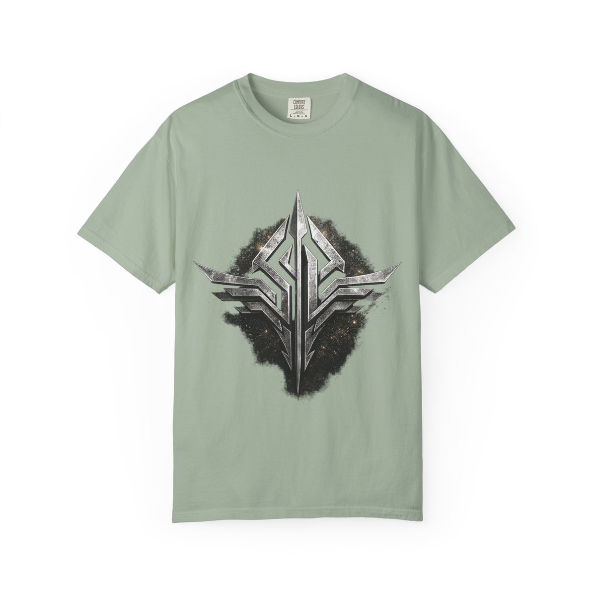 Futuristic Metal Emblem Graphic T‑Shirt