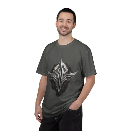 Futuristic Metal Emblem Graphic T‑Shirt