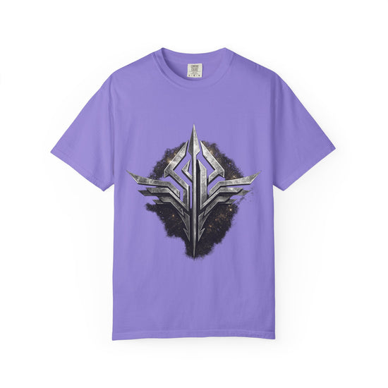 Futuristic Metal Emblem Graphic T‑Shirt