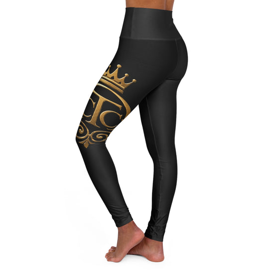 The Chic Co. Signature Gold Flourish High-Waist Yoga Leggings (Black)