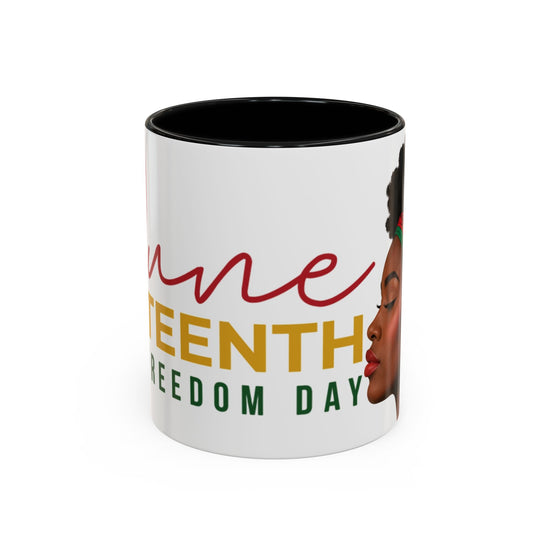 Juneteenth Coffee Mug — Black Woman Portrait "Juneteenth Freedom Day" Accent Mug