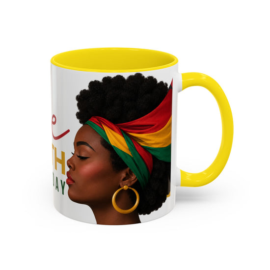 Juneteenth Coffee Mug — Black Woman Portrait "Juneteenth Freedom Day" Accent Mug