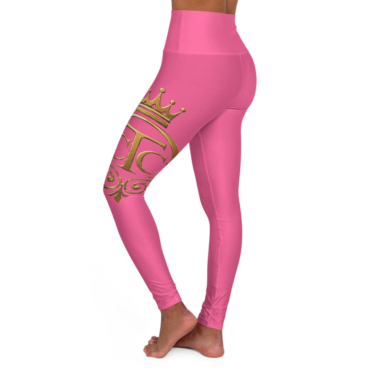 The Chic Co. Signature Gold Flourish High-Waist Yoga Leggings (Pink)