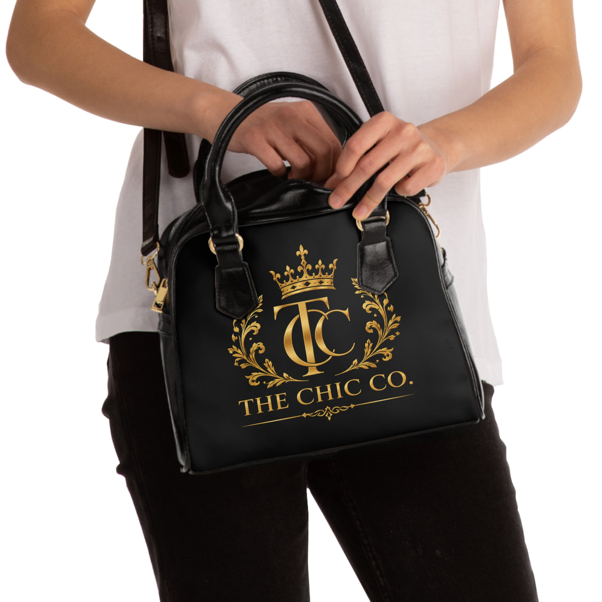 The Chic Co. Gold Crest Shoulder Handbag