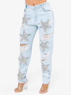 Distressed Star Wash Boyfriend Jeans